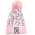 Pink Leopard Print Detroit Old English D Patch Beanie, w/ PomPom
