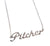 Pitcher Script Necklace, Silver. Baseball Theme Pendant. Well Done Goods