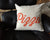 Screen Printed Pizza Pillow. Orange on natural cotton. Well Done Goods.