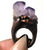 Purple Fluorite Crystal Cluster Ring, Large Electroformed Copper Band