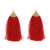 Long Red Tassel Earrings, Brass Triangle Accent. Well Done Goods