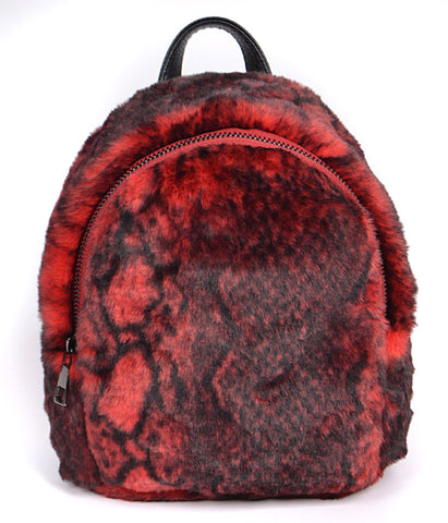Snakeskin Print Mini Backpack, Silky Fuzzy Faux Fur