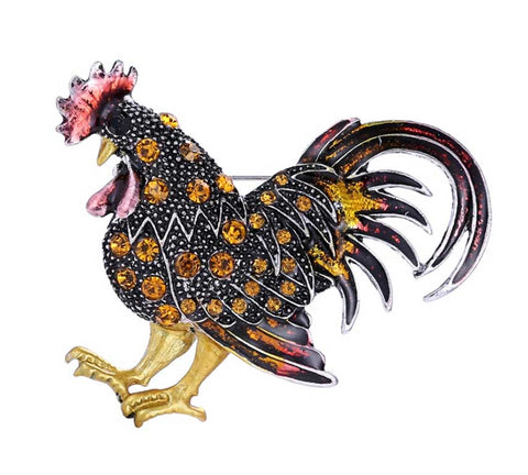Orange Rhinestone Rooster Lapel Pin, Brooch