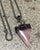 Rose Quartz Polished Gemstone Triangle Pendant Necklace, Crescent Moon