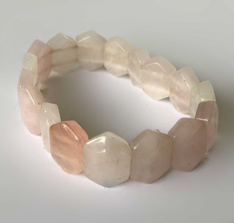Rose Quartz Flat Stone Hexagon Bead Stretch Bracelet