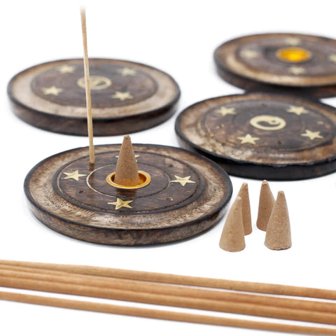 Assorted Mango Wood Round Ash Catchers, Cone & Stick Incense Burners