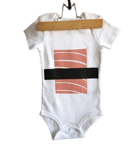 Salmon Sushi Baby Onesie, Nigiri Print Creeper. By Well Done Goods