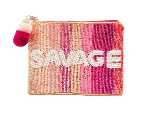 Savage Beaded Coin Purse. Beaded Change Purse, Zipper Pouch