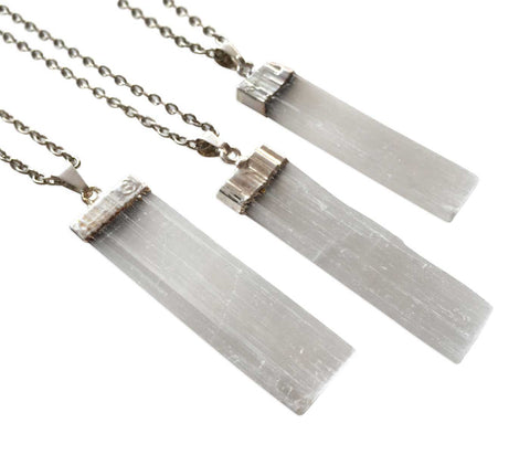Selenite Bar Pendant, by Well Done Goods