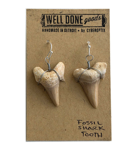 Shark Tooth Earrings, fossilized shark teeth, Well Done Goods