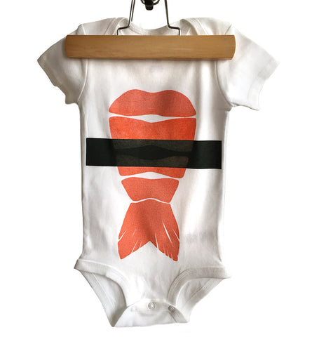 Shrimp Sushi Baby Onesie, Nigiri Print Creeper, by Well Done Goods by Cyberoptix