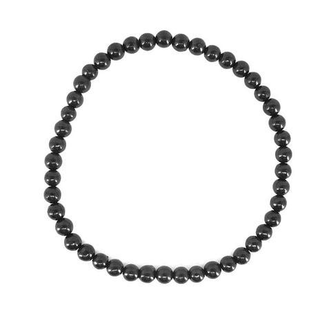 Shungite Bead Bracelet, 4mm Round Stone Beaded Mala Stretch Bracelet