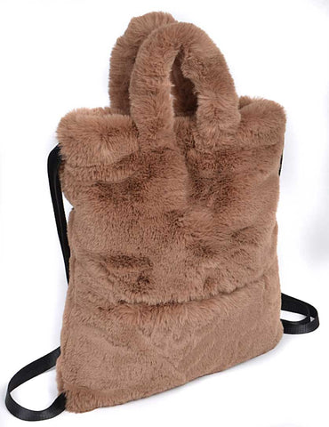 Silky, Fuzzy Faux Fur Backpack, with Handles