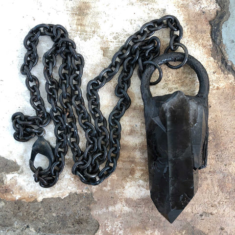 Smoky Quartz Crystal Pendant, Oxidized Electroformed Copper Necklace