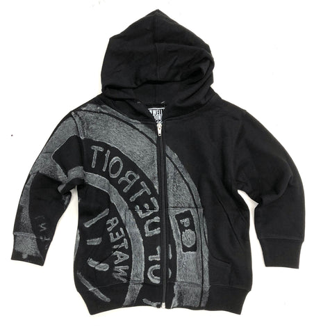 Manhole Cover Zip Hoodie, Toddler Size. Spirit of Detroit Kid's Sweatshirt, Black