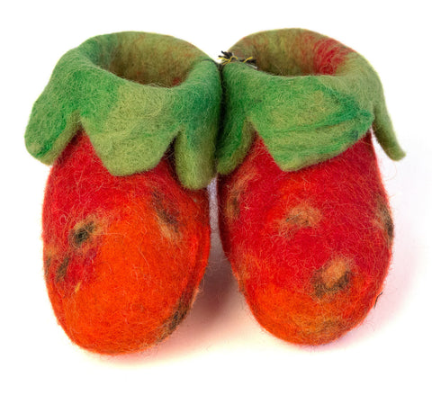 Strawberry Wool Booties, Baby Slippers, Well Done Goods