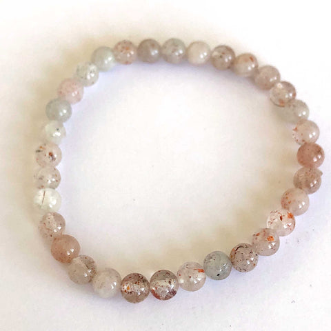 Strawberry Quartz, Rare Stone Bead Mala Stretch Bracelet