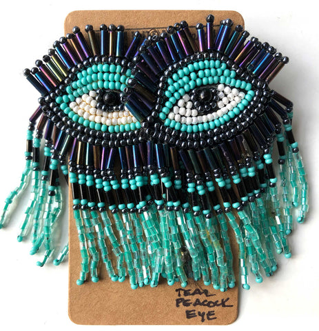 turquoise blue Evil Eye, Long Beaded Dangle Earrings