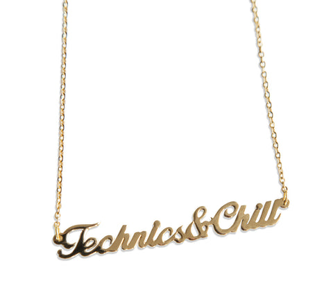 Technics and Chill Script Necklace, Techno Pendant, by Well Done Goods