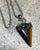 Tiger's Eye Polished Gemstone Triangle Pendant Necklace, Crescent Moon