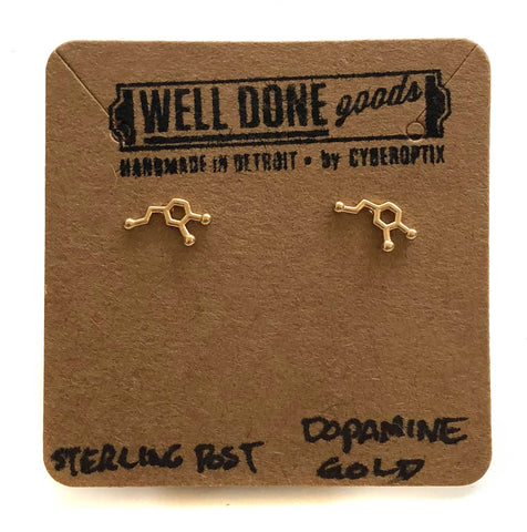 Tiny Matte Dopamine Molecule Earrings, gold