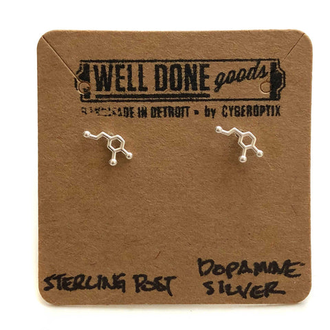 Tiny Matte Dopamine Molecule Earrings, silver