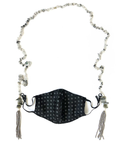 Tourmalinated Quartz Stone Chip, Labradorite, & Freshwater Pearl Beaded Mask Chain