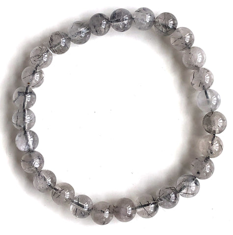 Tourmaline Quartz, Rare Stone Bead Mala Stretch Bracelet