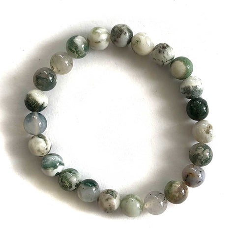 Tree Line Agate Stone Bead Mala Bracelet