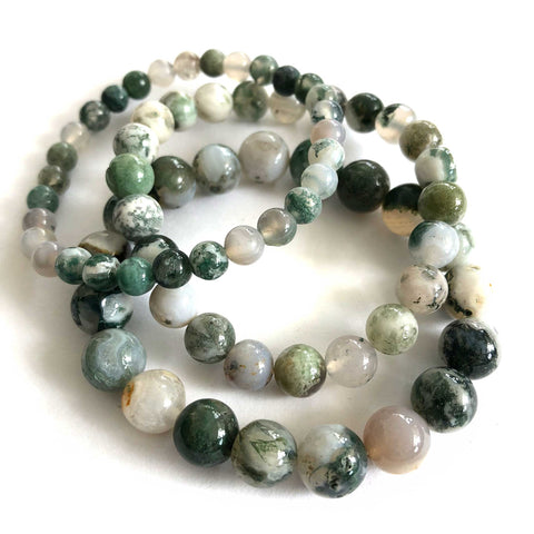 Tree Line Agate Stone Bead Mala Bracelet