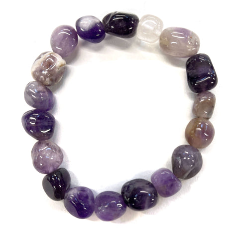 Chunky Amethyst Tumbled Stone Bead Mala Stretch Bracelet