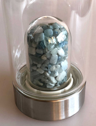 Tumbled Gemstone Infused Glass Water Bottle, Aquamarine