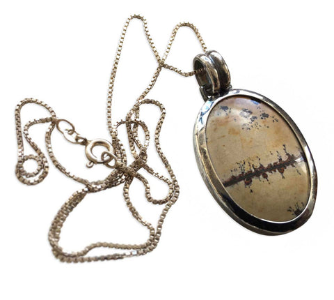 Oval Sterling Silver Dendritic Paintbrush Jasper Pendant, Picture Jasper