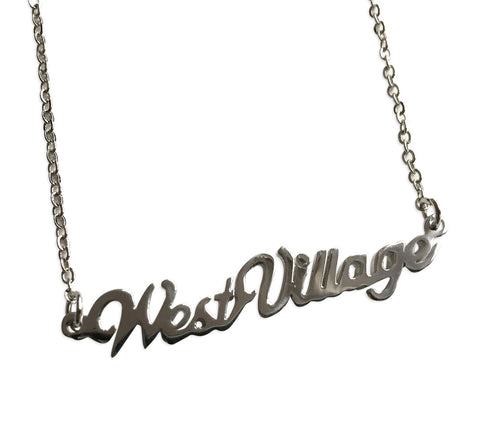 West Village Silver Script Necklace, Detroit Neighborhood Pendant, Well Done Goods