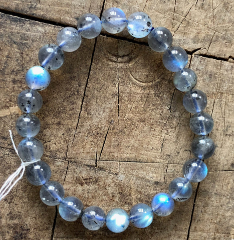 White Labradorite (Rainbow Moonstone) Stone Bead Mala Stretch Bracelet