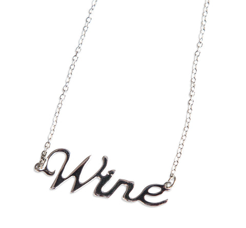 Wine Silver Script Necklace, Drink Pendant, by Well Done Goods