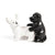Black and white ceramic dog-shaped salt and pepper shakers on a white background