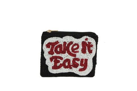Take It Easy Beaded Coin Purse. Beaded Change Purse, Zipper Pouch