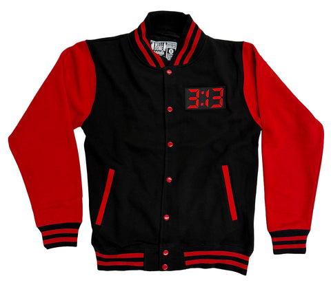313 Varsity Jacket, LED Digital Clock Red & Black Letterman Style Fleece