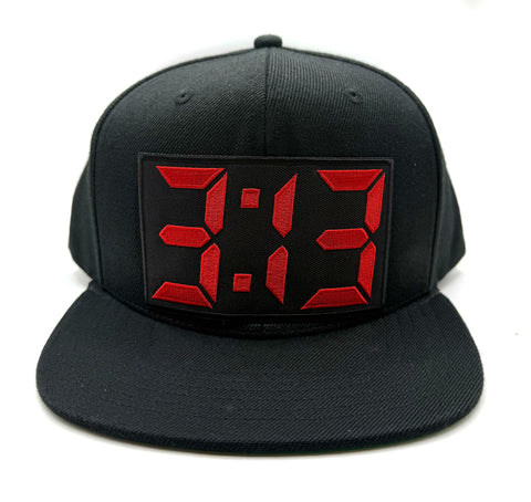 313 Snapback Hat, Red LED Digital Numbers. Black Flat Bill Cap