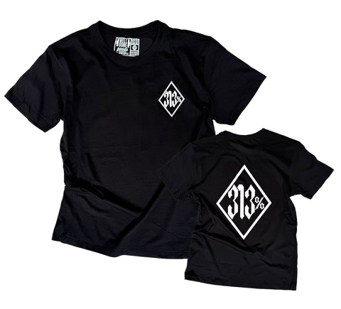 313 Percent T-Shirt. Detroit 313%, Black Unisex Tee, Front & Back Print. Outlaw Biker 1%er Parody