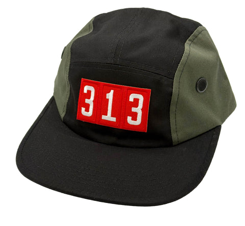 Troop 313, Detroit 5-Panel Hat. Black & Olive Cotton Military Style Cap