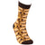 Sock with brown and yellow  leaf pattern on a white background. Text  on socks reads "Have a nice fucking day."