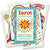 Tarot card deck with colorful design and text on a white background