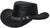 A black leather cowboy hat featuring a decorative silver chain and skull accent on the band, set against a plain white background.