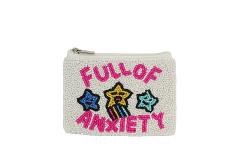 Full of Anxiety Beaded Coin Purse. White Beaded Change Purse, Zipper Pouch