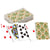 Playing cards with a marijuana leaf design on the back of the cards. Cards are in an acrylic case. 