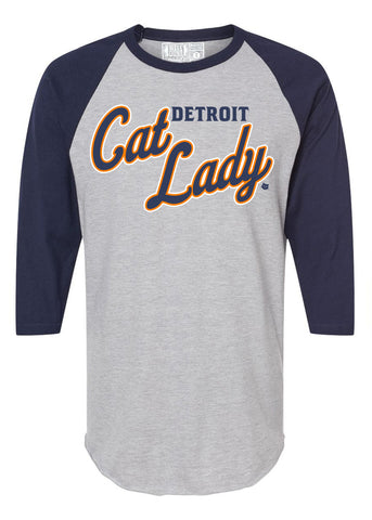 Detroit Cat Lady Baseball Raglan. 3/4 Sleeve Shirt, by Well Done Goods