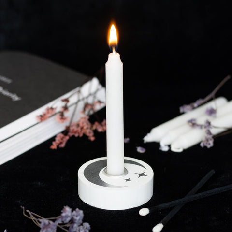 White Mystical Moon Spell Candle Holder, mini candle holder