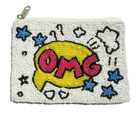 OMG Beaded Coin Purse. Beaded Change Purse, Zipper Pouch